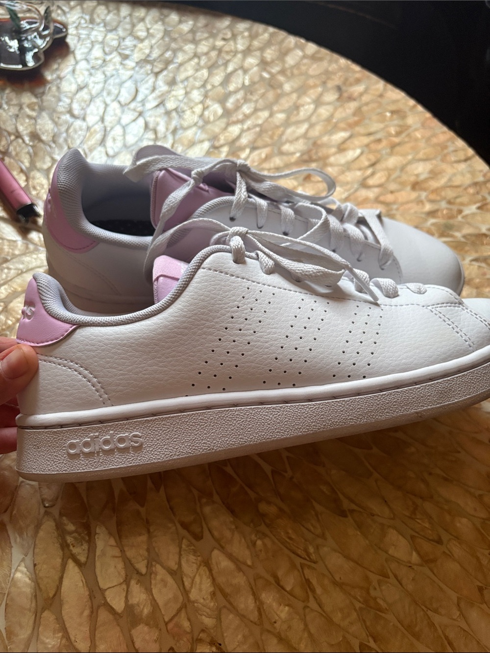 adidas Women's White Sneakers with Pink Tongue & Heel Panels